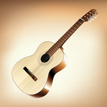 Realistic classical acoustic guitar. Vector illustration.