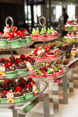 dessert with fresh fruit on buffet line, sweet