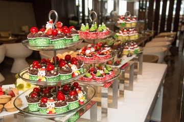 Rolgordijnen  dessert with fresh fruit on buffet line, sweet © mitrs3