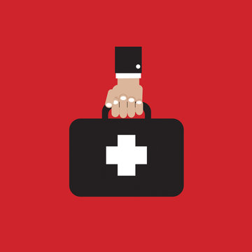 Hand Holding First Aid Box Vector Illustration.