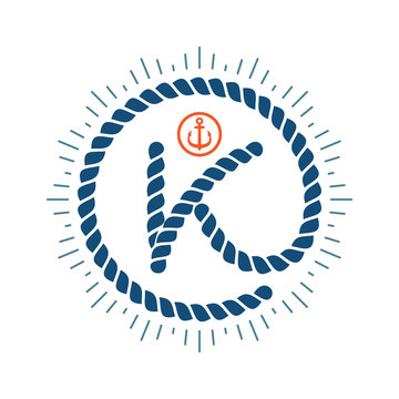 K letter logo formed by rope with compass star and anchor