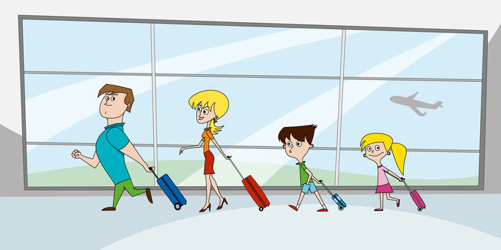 Family With Suitcases At The Airport