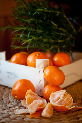 Ripe Mandarin fruit peeled open