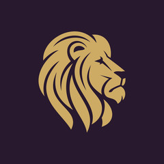 Obraz premium Logo lub ikona głowy lwa w jednym kolorze. Stockowa ilustracja wektorowa.