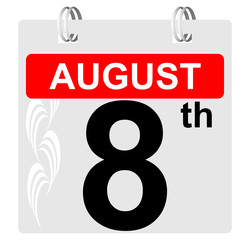 8th august calendar with ornament
