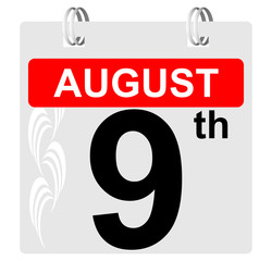 9th august calendar with ornament