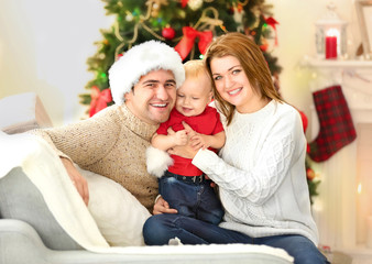 Christmas family portrait in home holiday living room