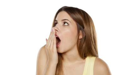 Fototapeta premium beautiful young woman checking her breath