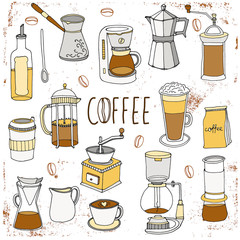Coffee set. Hand drawn collection