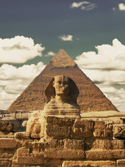 Beautiful profile of the Great Sphinx including pyramids