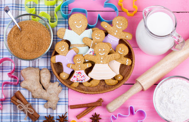 Kitchen utensils and ingredients for christmas homemade gingerbr