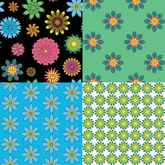 Set of seamless flower patterns, vector floral backgrounds