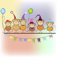 Company cheerful monkeys