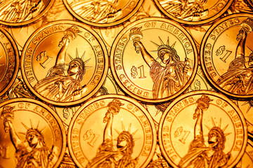 Fototapeta na wymiar golden dollar coins background