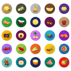 Fototapeta na wymiar Fruits Icons Set - Isolated On Background
