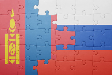 puzzle with the national flag of mongolia and russia
