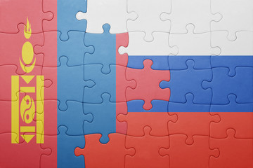 Fototapeta premium puzzle with the national flag of mongolia and russia