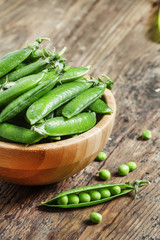 Young green peas, selective focus
