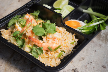 close up shrimp fried rice , thai style