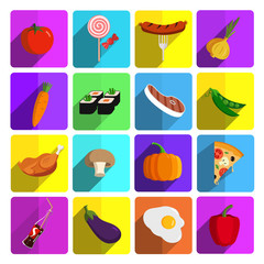 Modern fast food and vegetables vector icon set