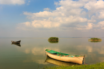 Fototapeta na wymiar Boats on Lake Manyas ,Turkey