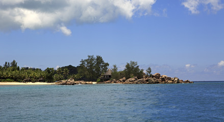 Beach at Constance Lemuria Resort. Praslin Island in Seychelles.