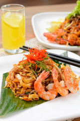 Stir fried penang char kway teow with big prawn