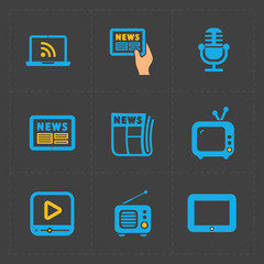 Vector Media Icons set on dark background