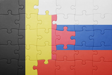 puzzle with the national flag of belgium and russia