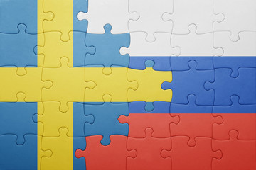puzzle with the national flag of sweden and russia