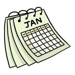 calendar of January / cartoon vector and illustration, hand drawn style, isolated on white background.