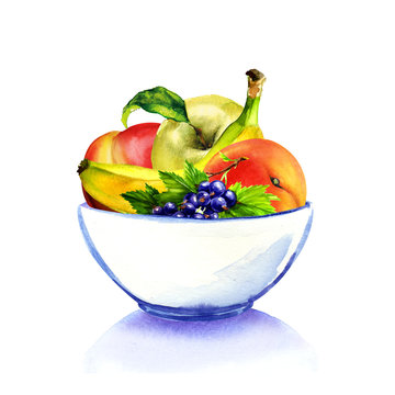 white bowl with fruits, isolated