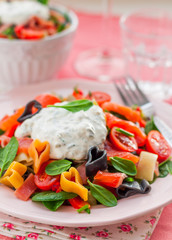 Salmon and Heart Shaped Pasta Salad with Creamy Dressing