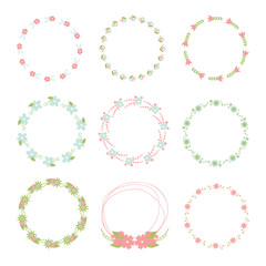 Flower frame collection. Set of cute retro flowers arranged a sh