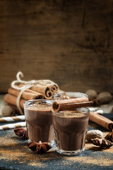 Hot liquid chocolate with warming winter spices, cinnamon, anise