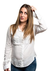 Blonde woman thinking