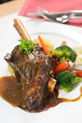 Braised lamb shank and rosemary gravy, with Puree