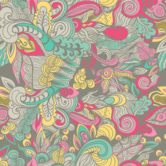 Seamless doodle floral abstract pattern. Vector illustration.