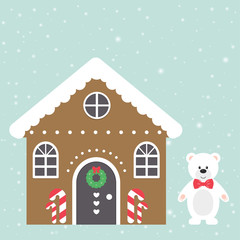 christmas house building and winter bear