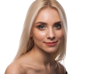 Naklejka premium Portrait of the blonde on a white background