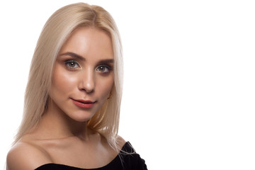 Naklejka premium Portrait of the blonde on a white background