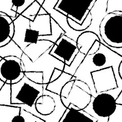 Black and white seamless pattern with geometric shapes