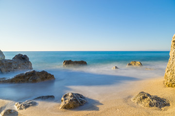 Fototapeta na wymiar A view of a sandy beach Porto Katsiki on the island Lefkada