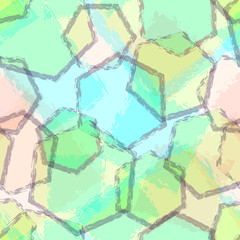 Seamless pattern with transparent overlaying blue and green hexa