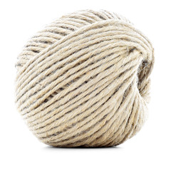 Rope skein, hemp roll, natural ball isolated on white background
