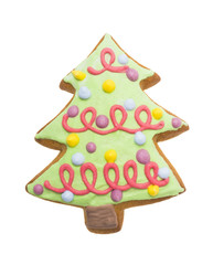 Gingerbread tree isolated on white background. Christmas cookie