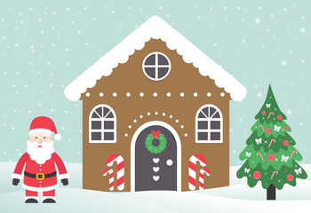 christmas house building with santa claus and fir-tree