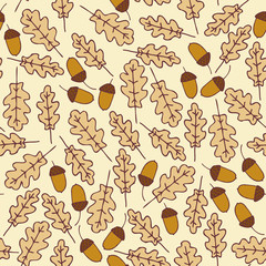 Autumn seamless pattern. Acorns and Oak Leaves