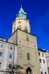 Fototapeta na wymiar Trynitarska tower near John Baptist Cathedral. Lublin, Poland.