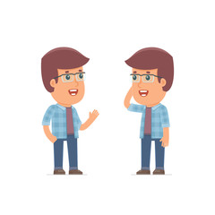 Calm Character Freelancer tells news to his friend